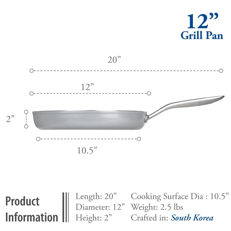 TECHEF - CeraTerra Collection, 12" Ceramic Nonstick Grill Pan (PTFE, PFAS, and PFOA Free), Made in Korea (12-in Grill Pan) - Image 3